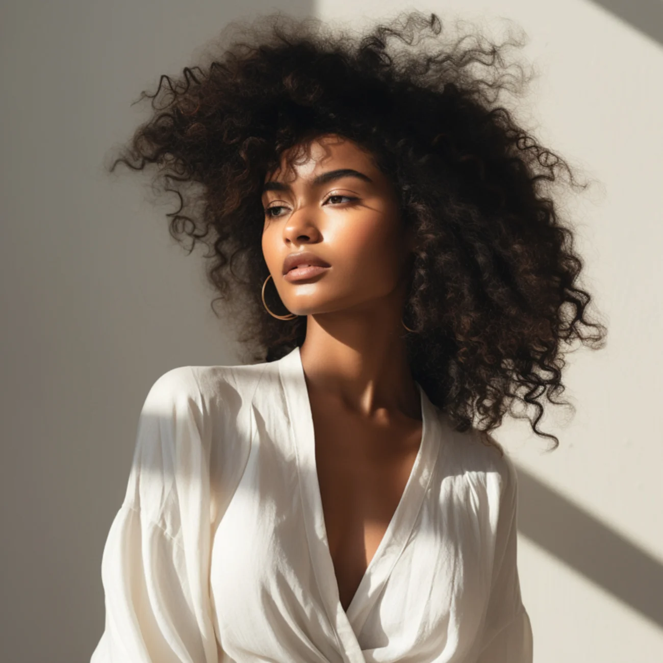 elegant beautiful black woman wearing white jacket